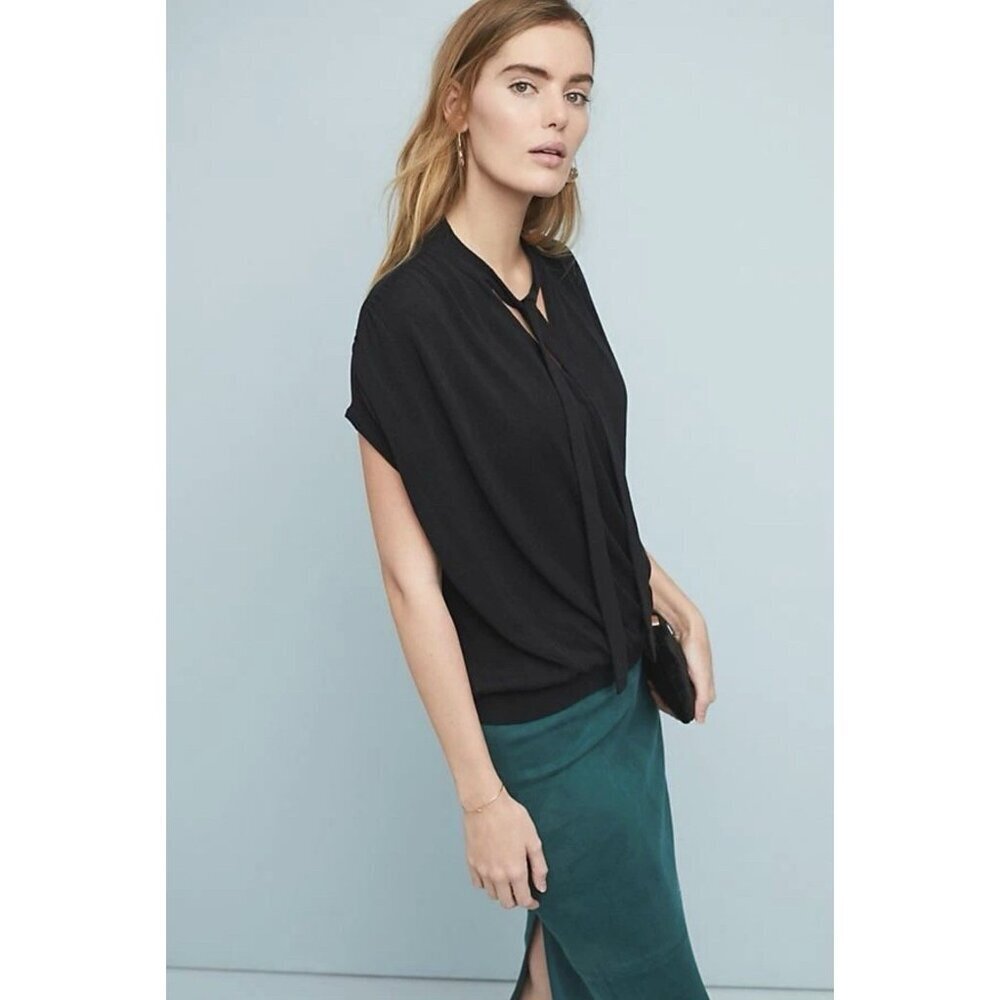 NWT New Anthropologie Black Short-Sleeve suplice sweater sz XL